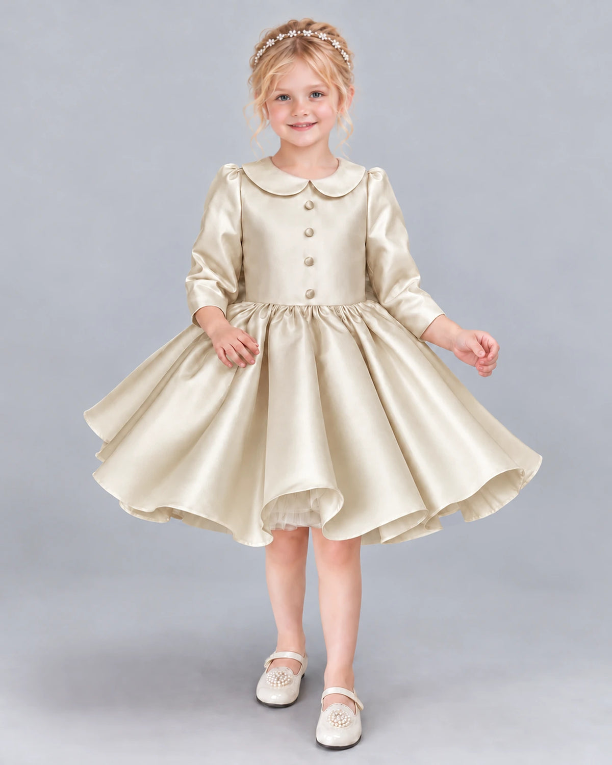 Champagne A-line Girls Formal Dress Front