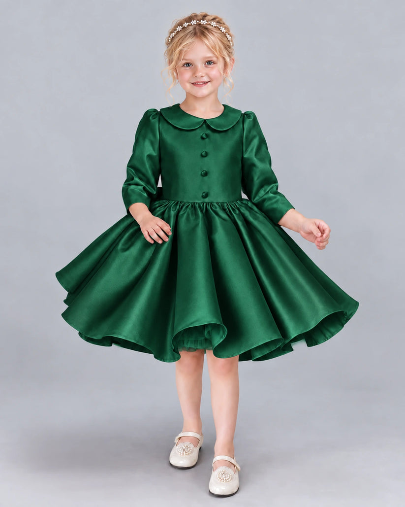 Dark Green A-line Girls Formal Dress Front