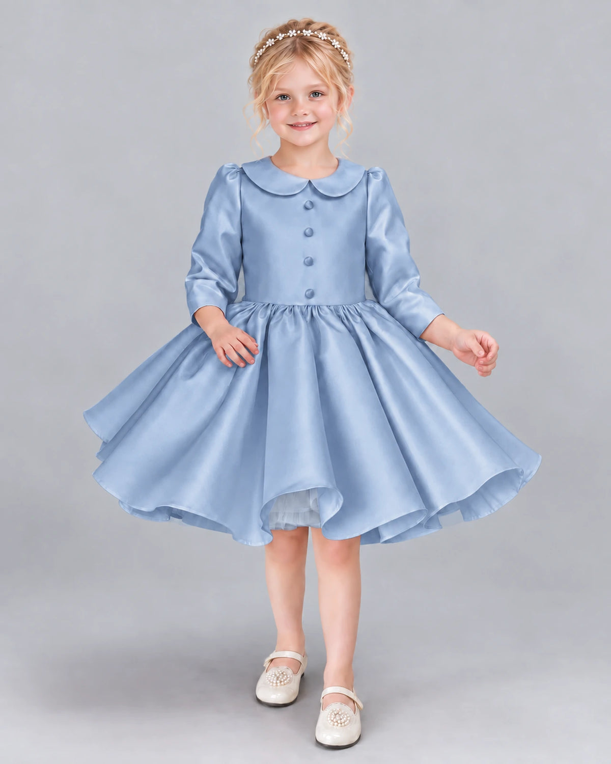 Dusty Blue A-line Girls Formal Dress Front