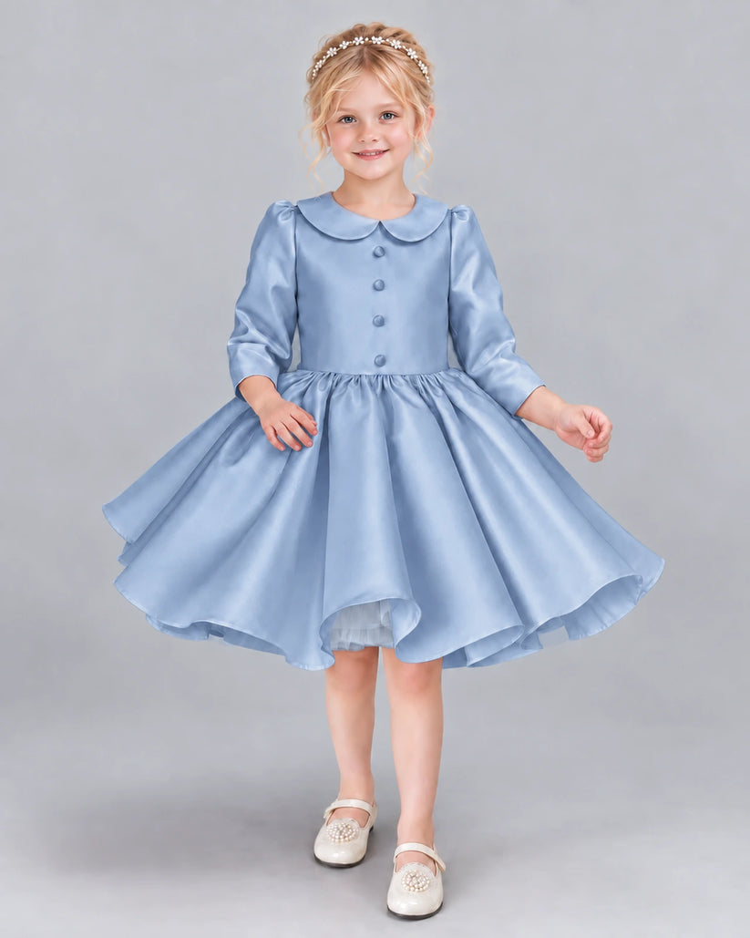 Dusty Blue A-line Girls Formal Dress Front