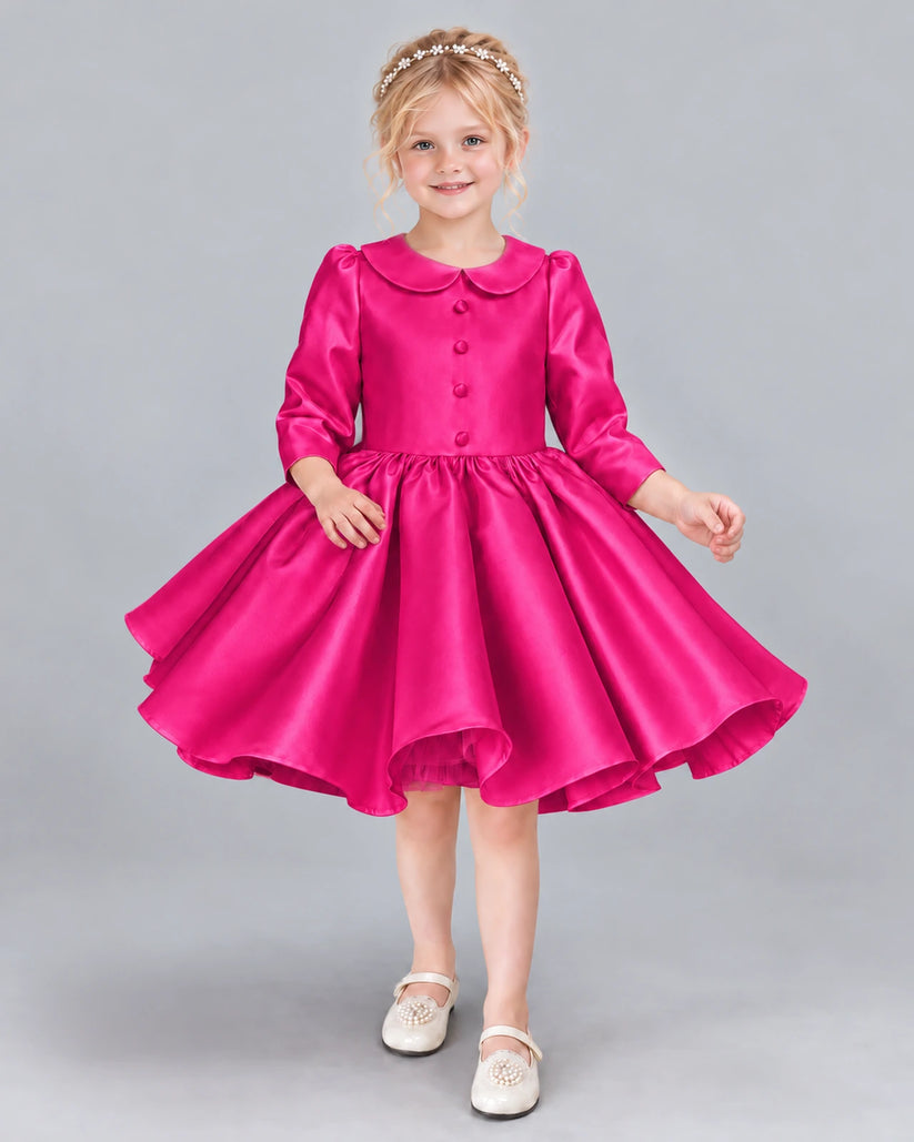 Hot Pink A-line Girls Formal Dress Front