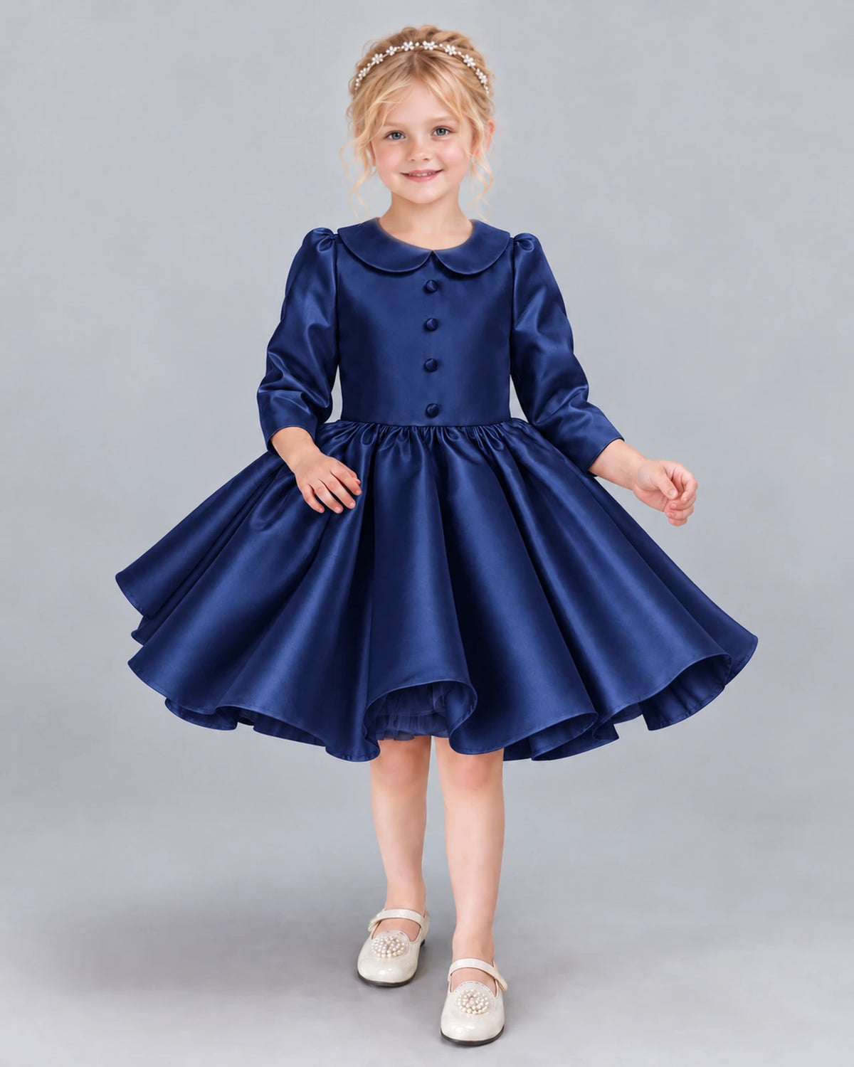 Navy Blue A-line Girls Formal Dress Front