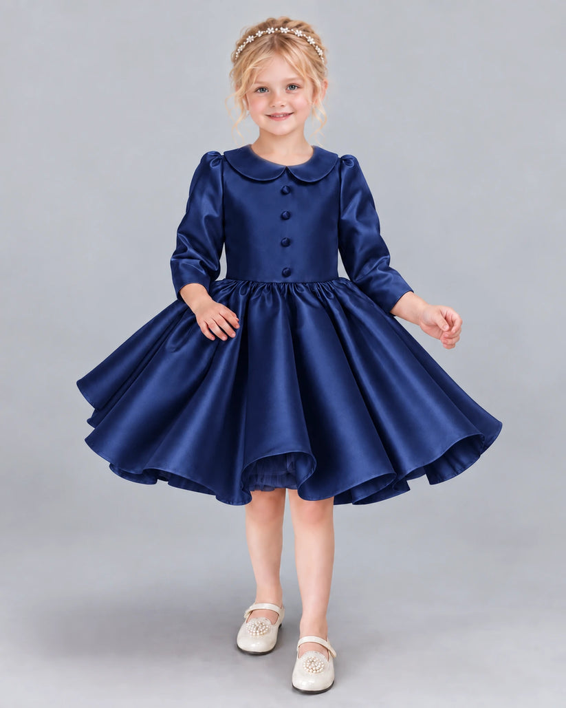 Navy Blue A-line Girls Formal Dress Front