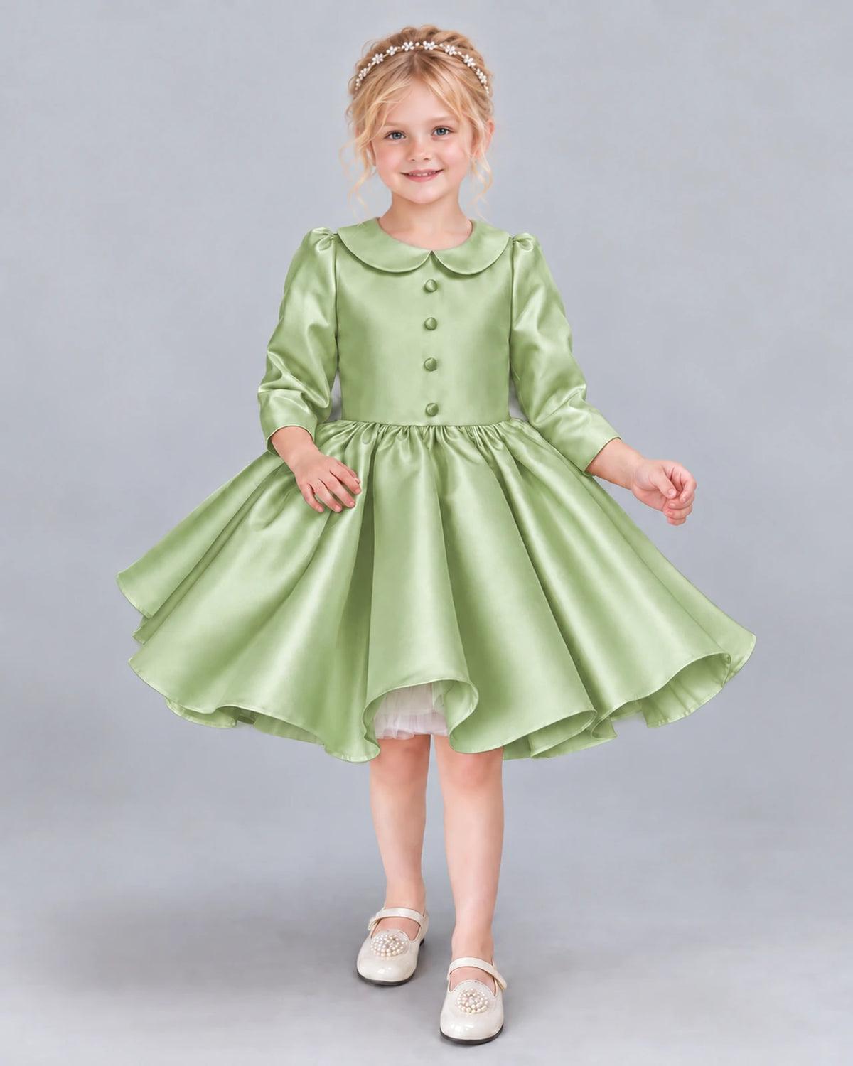Sage Green A-line Girls Formal Dress Front