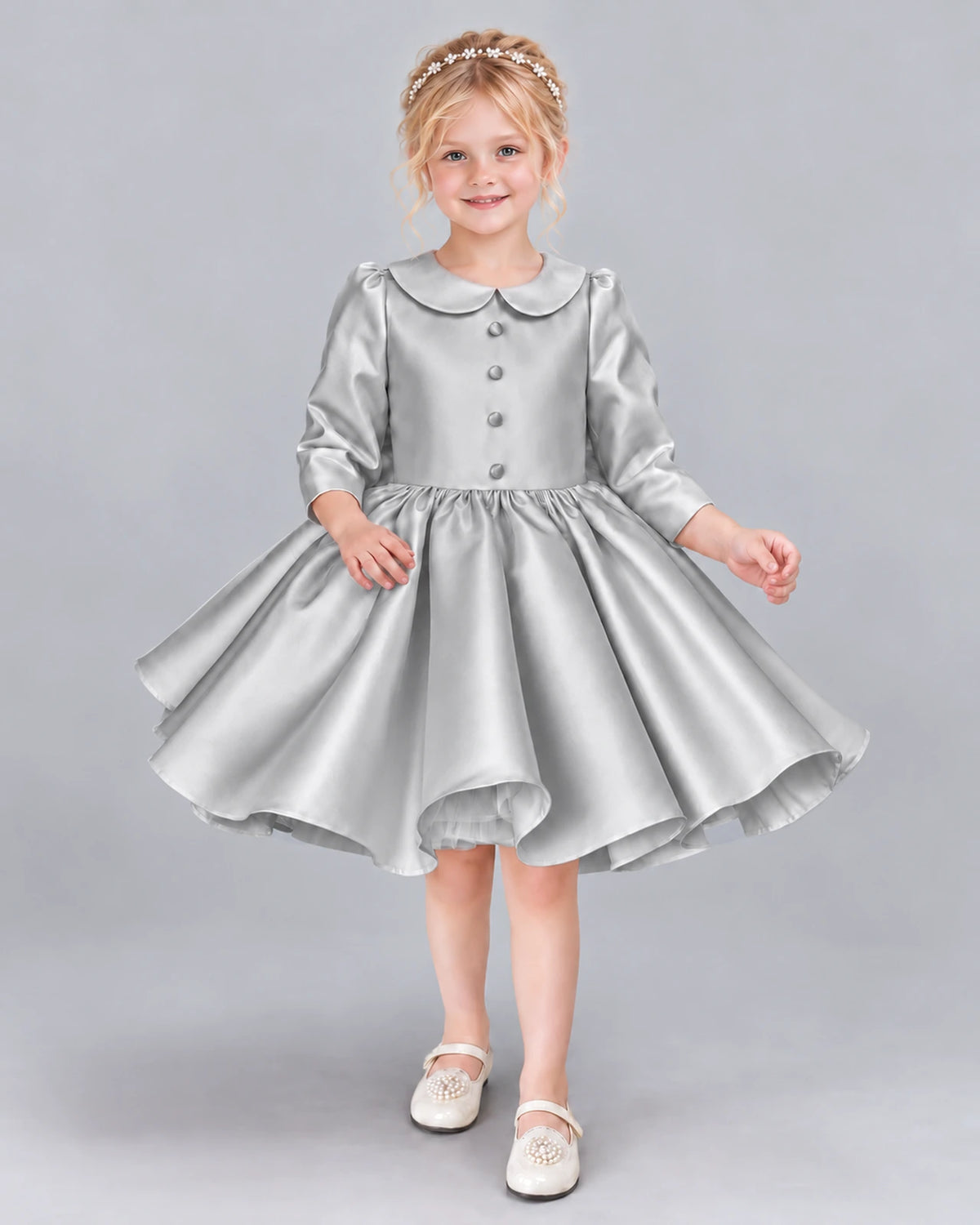Silver A-line Girls Formal Dress Front