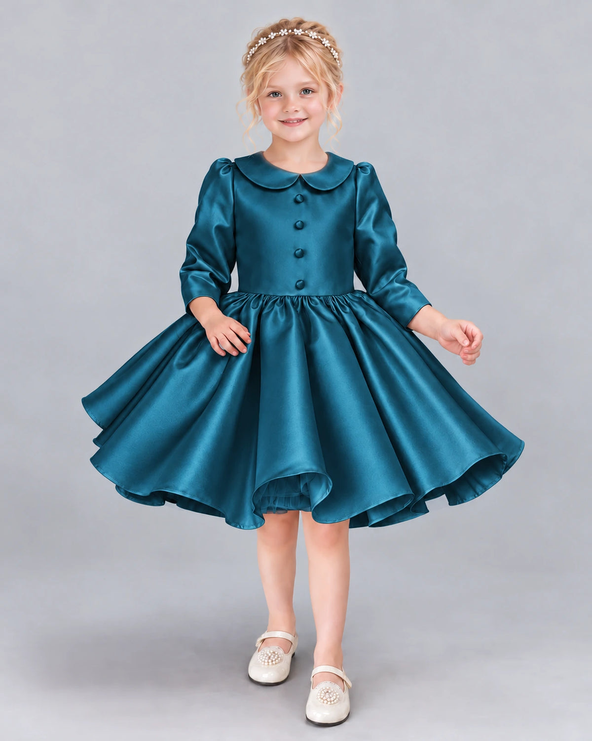 Teal A-line Girls Formal Dress Front