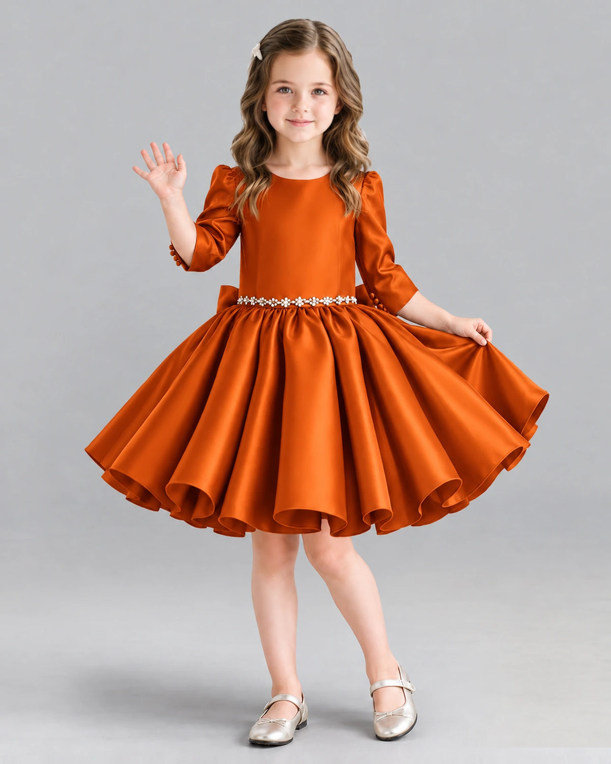 Burnt Orange Ball Gown Girls Formal Dress Front