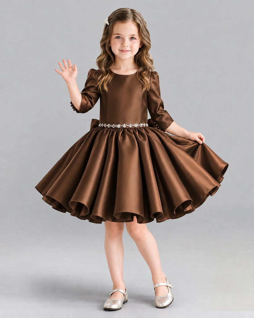 Chocolate Ball Gown Girls Formal Dress Front