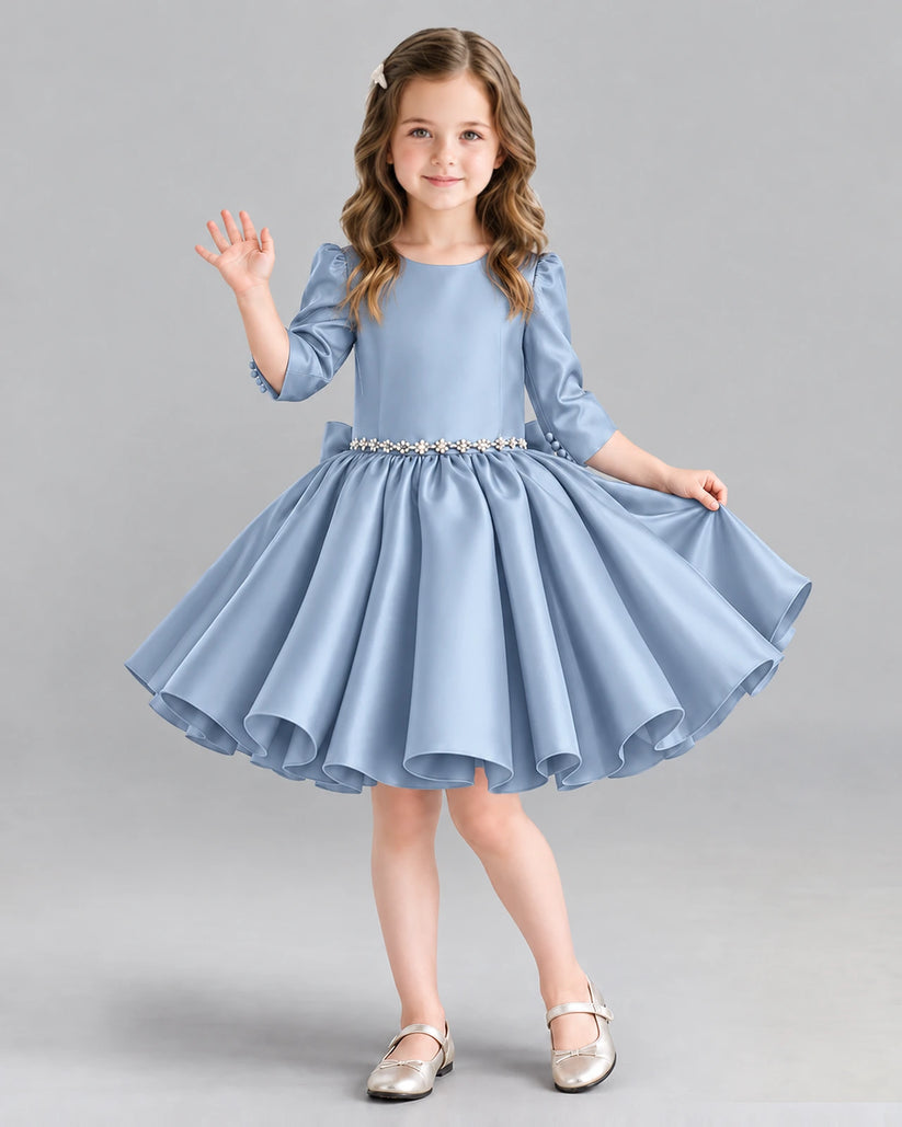 Dusty Blue Ball Gown Girls Formal Dress Front
