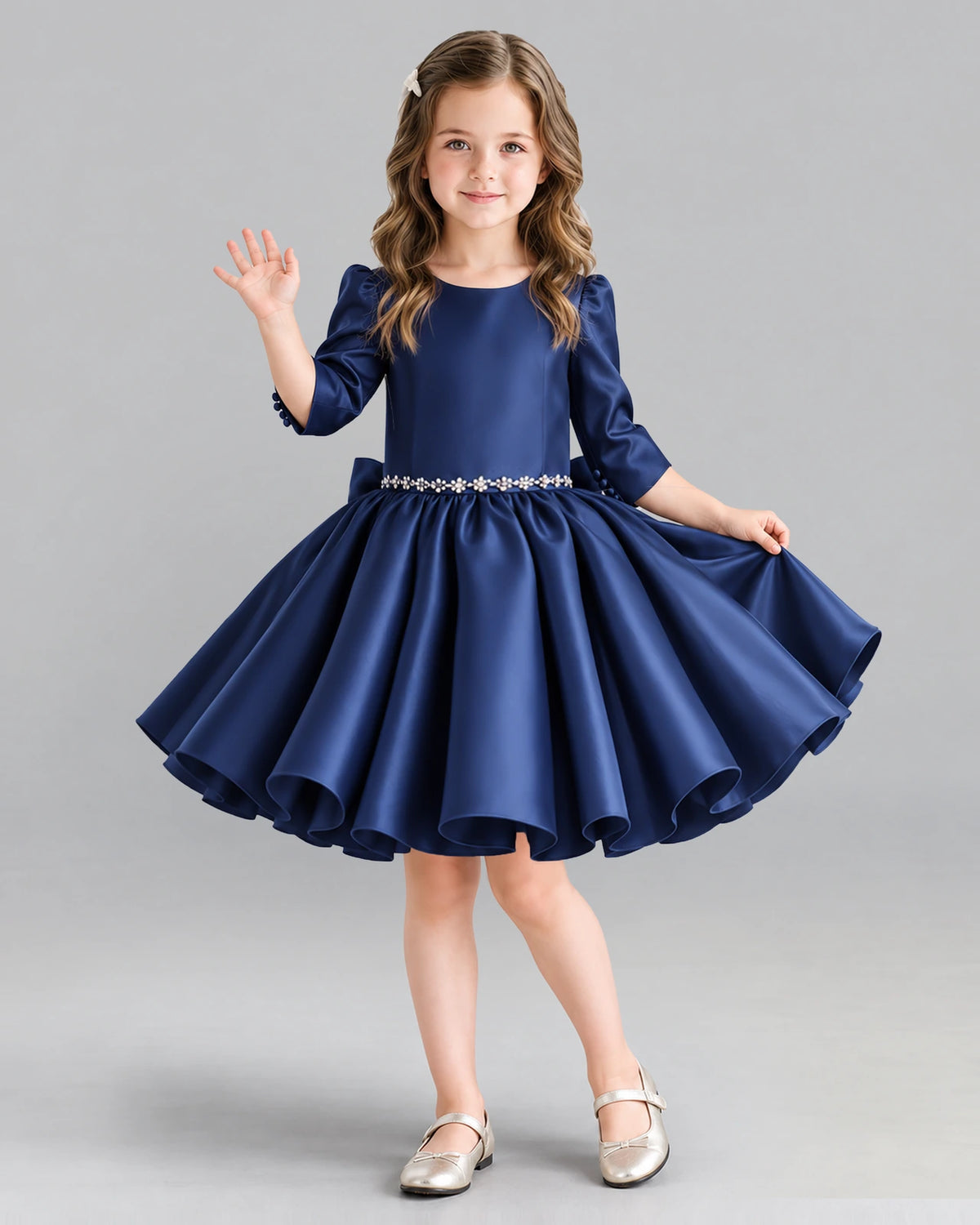 Navy Blue Ball Gown Girls Formal Dress Front