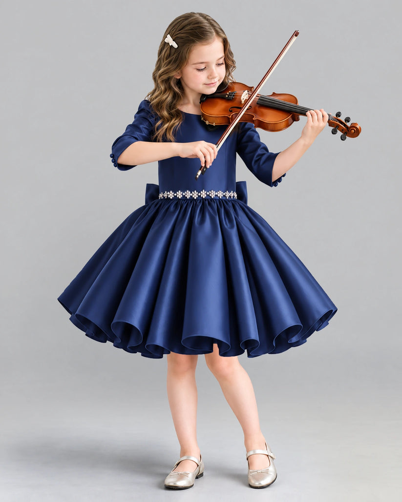 Navy Blue Ball Gown Girls Formal Dress Pose [Shared]