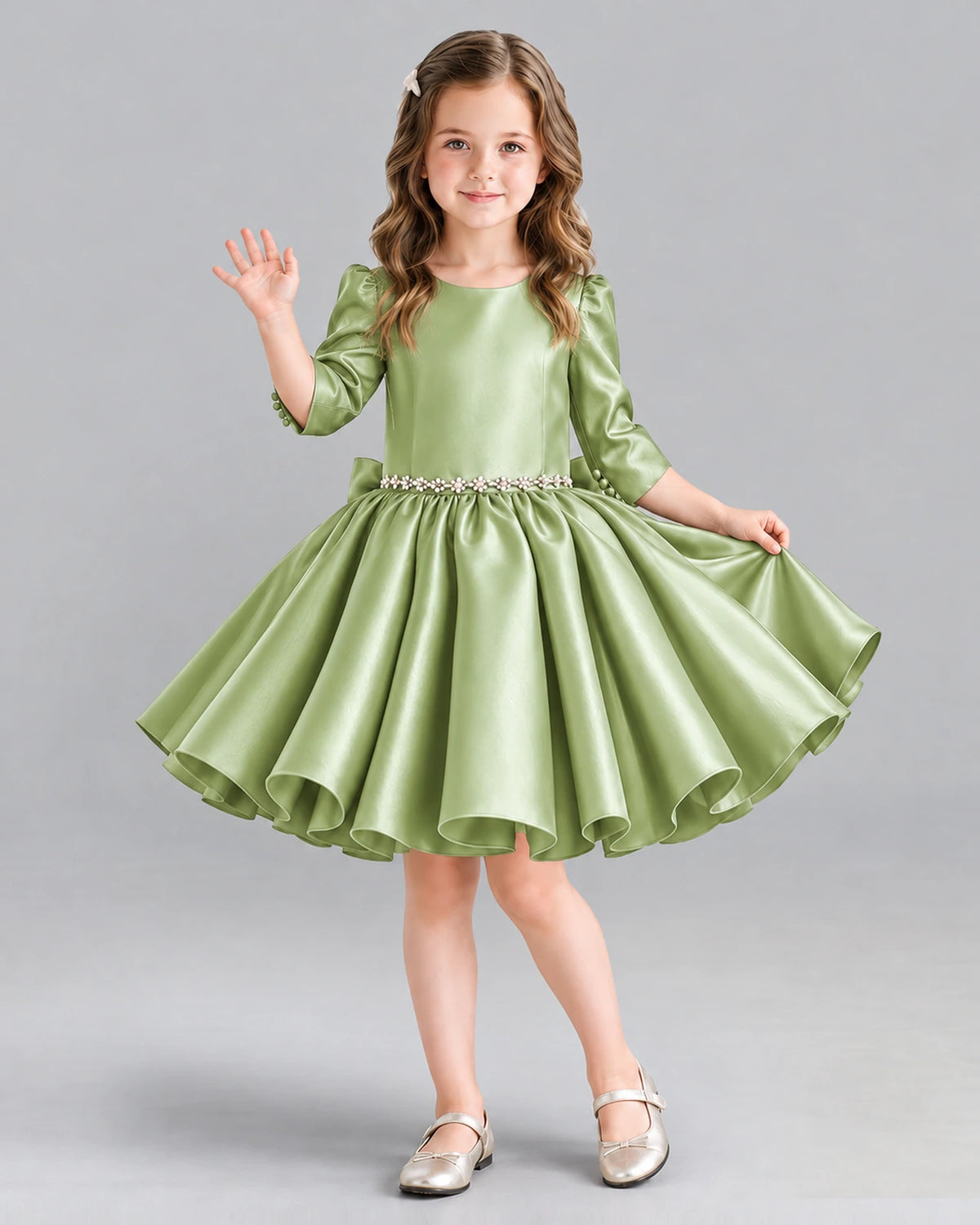 Sage Green Ball Gown Girls Formal Dress Front