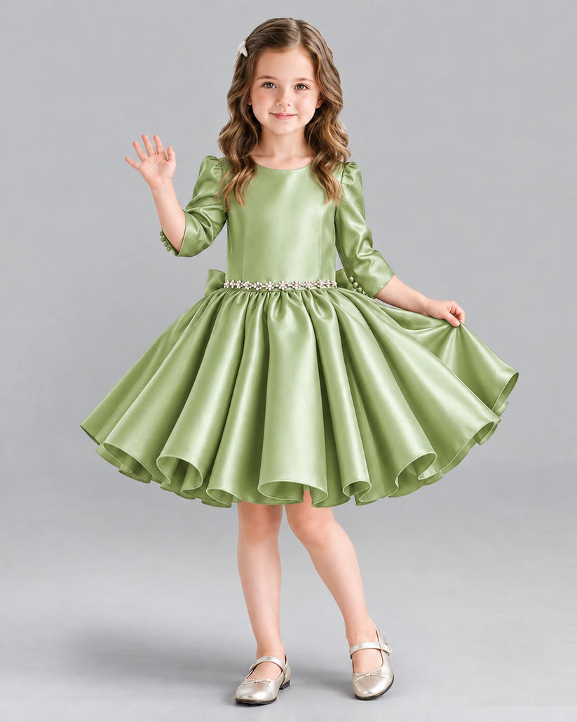 Sage Green Ball Gown Girls Formal Dress Front