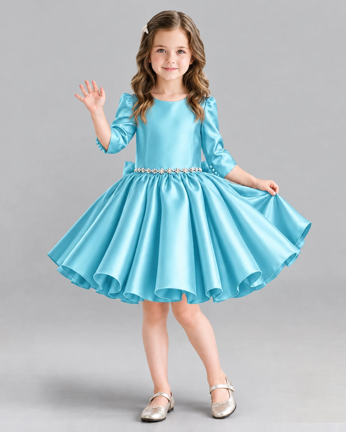 Sky Blue Ball Gown Girls Formal Dress Front