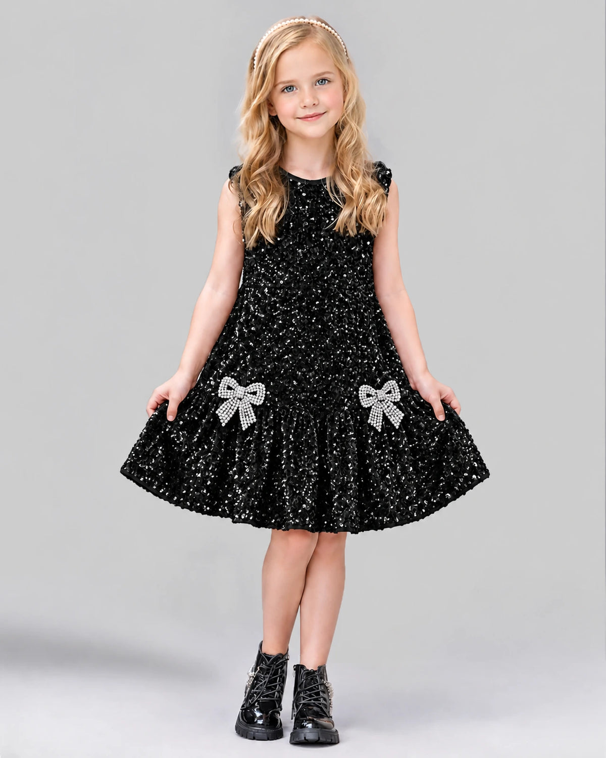 Black A-line Girls Formal Dress Front