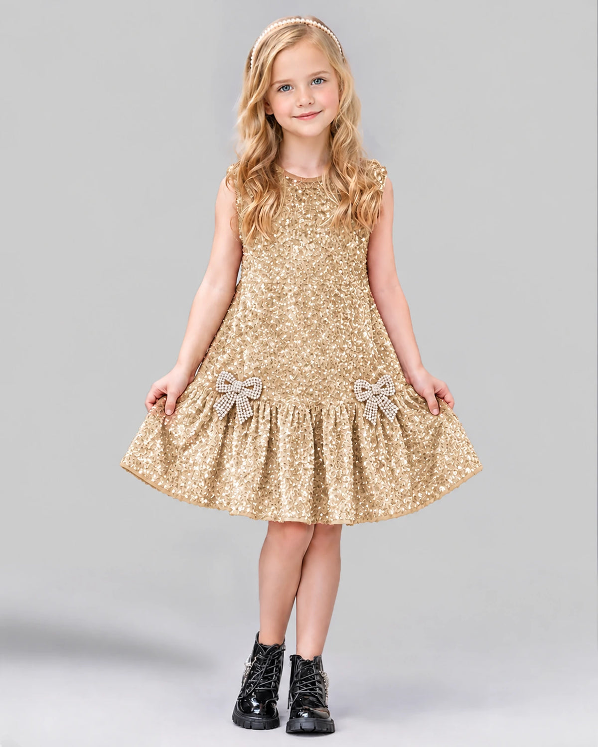 Champagne A-line Girls Formal Dress Front