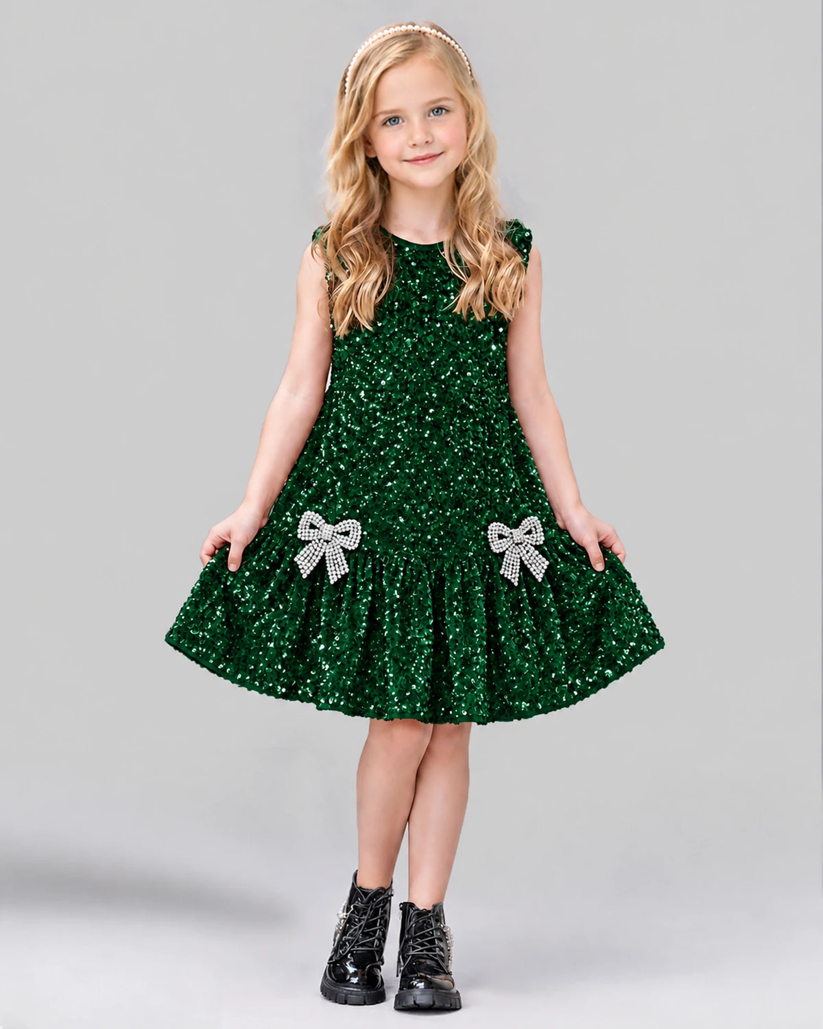 Dark Green A-line Girls Formal Dress Front