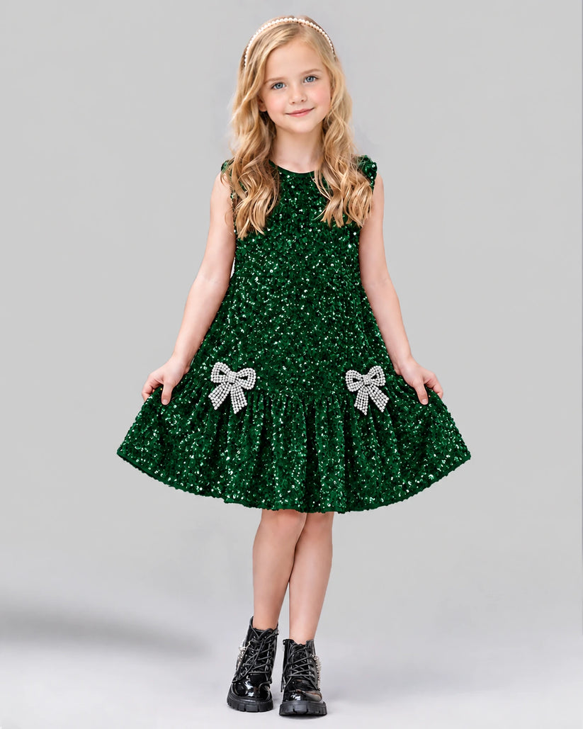 Dark Green A-line Girls Formal Dress Front