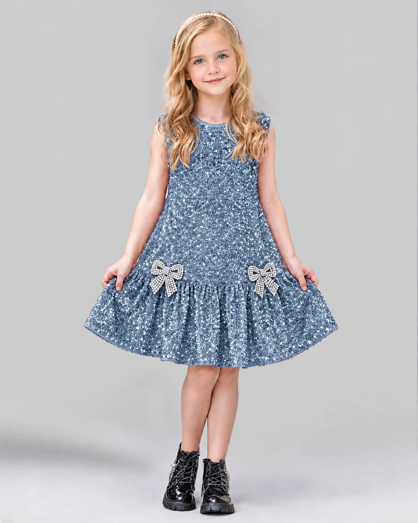 Dusty Blue A-line Girls Formal Dress Front