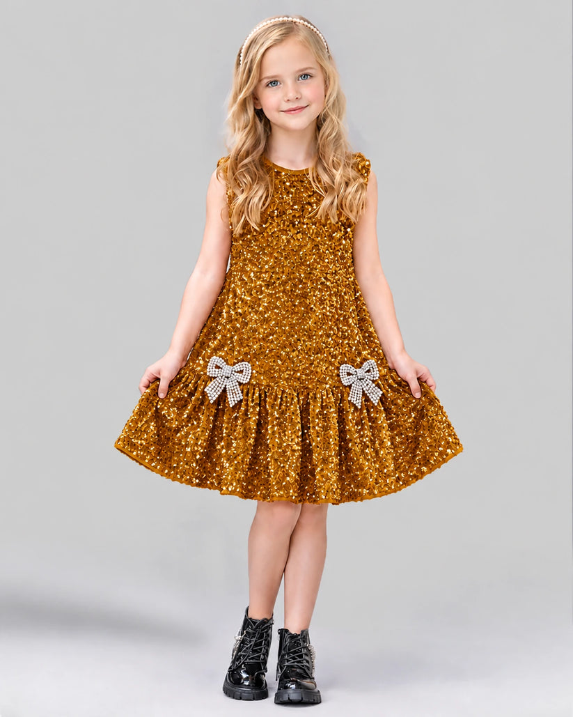 Gold A-line Girls Formal Dress Front