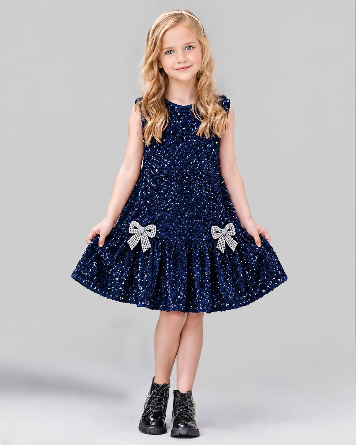 Navy Blue A-line Girls Formal Dress Front
