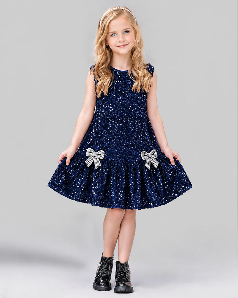 Navy Blue A-line Girls Formal Dress Front