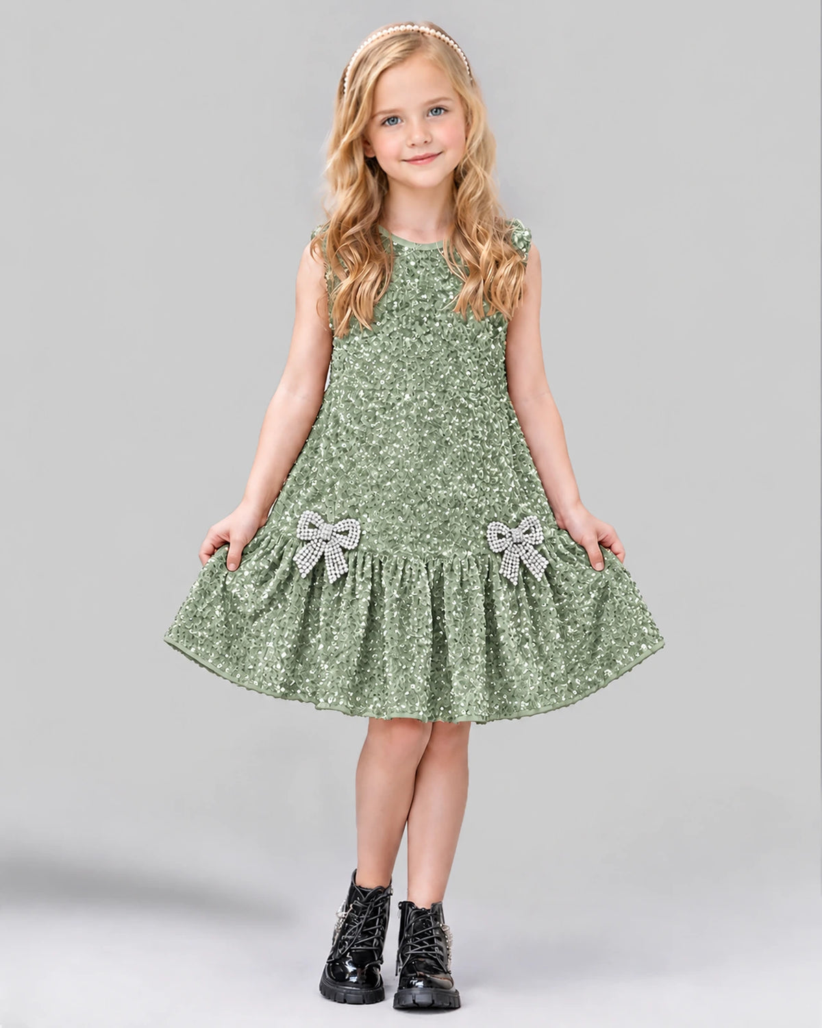 Sage Green A-line Girls Formal Dress Front