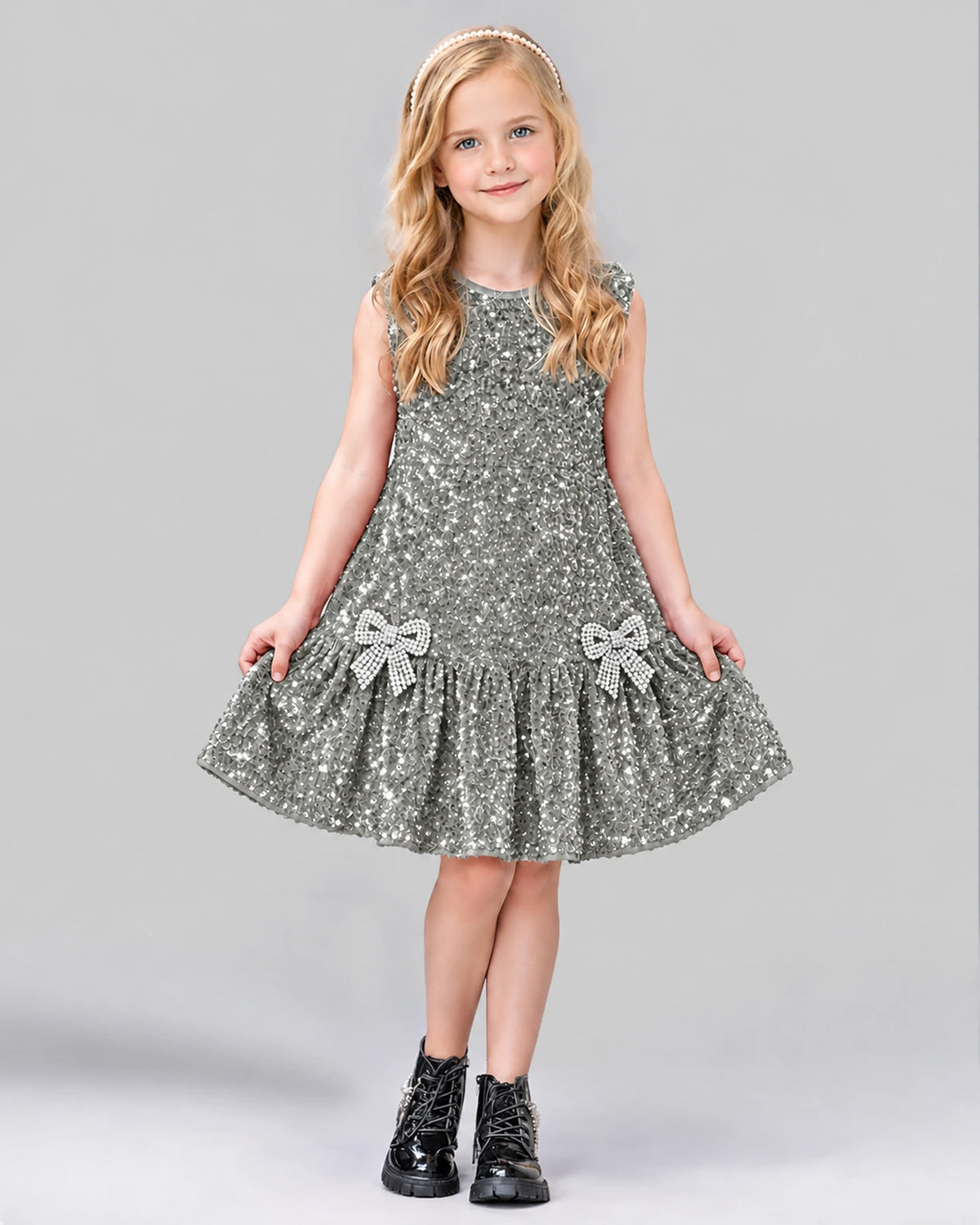 Silver A-line Girls Formal Dress Front