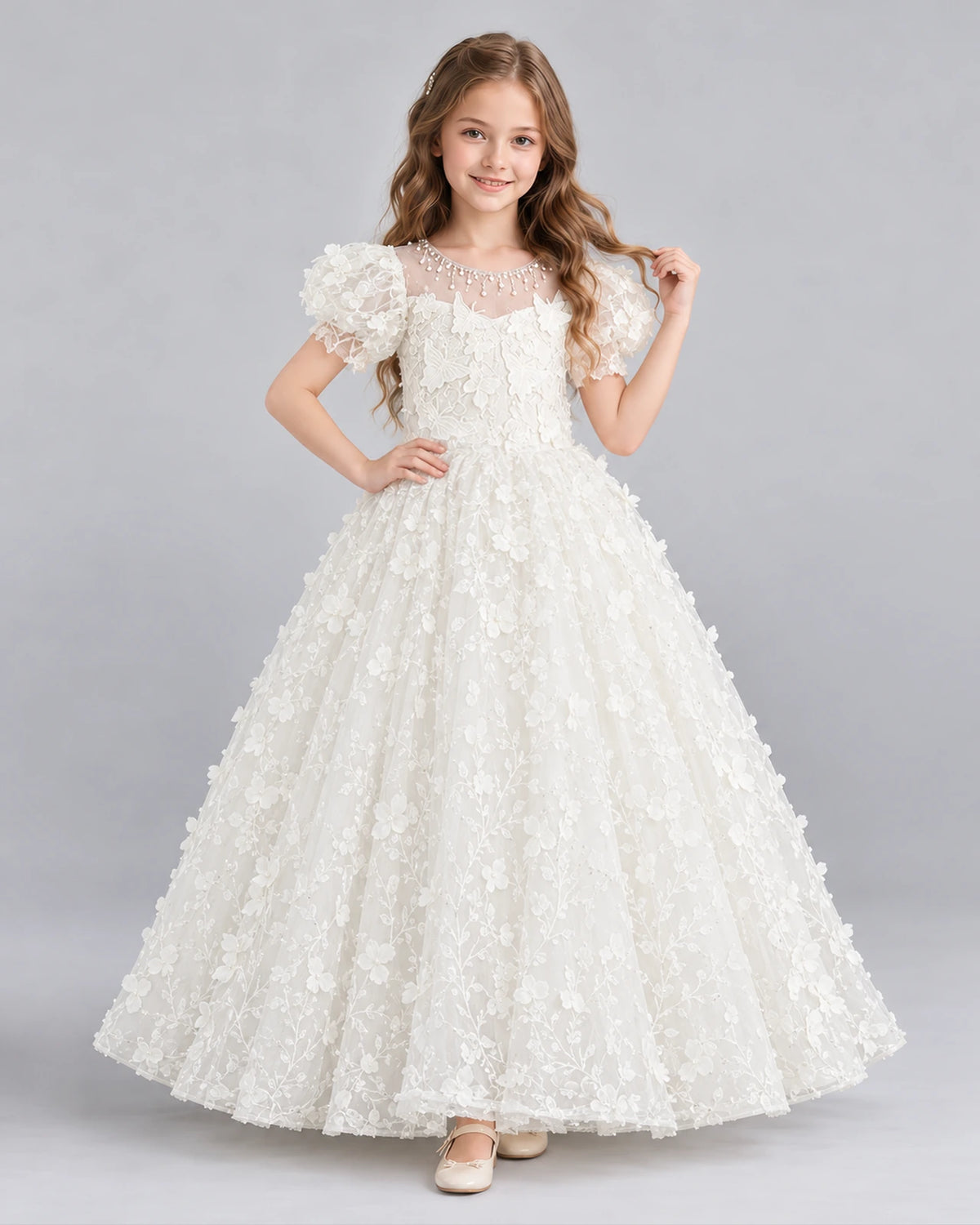 Ivory Ball Gown Flower Girl Dress Front