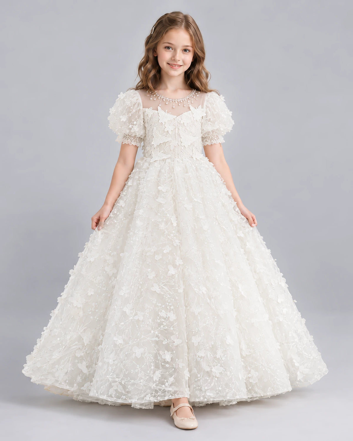 Ivory Ball Gown Flower Girl Dress Pose [Shared]