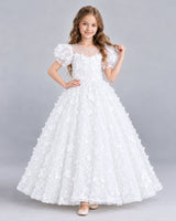 White Ball Gown Flower Girl Dress Front