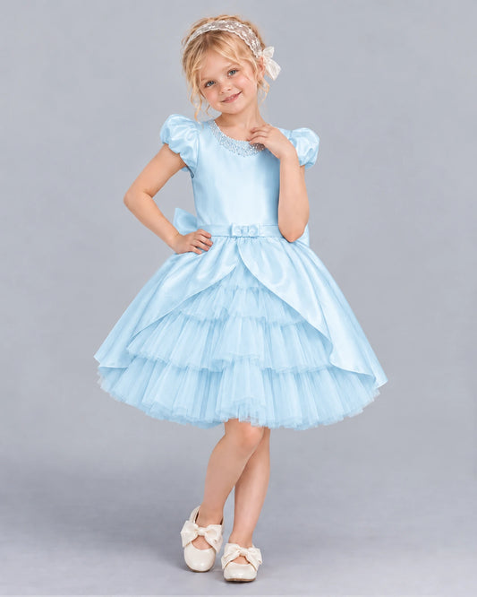 Baby Blue Ball Gown Girls Formal Dress Front