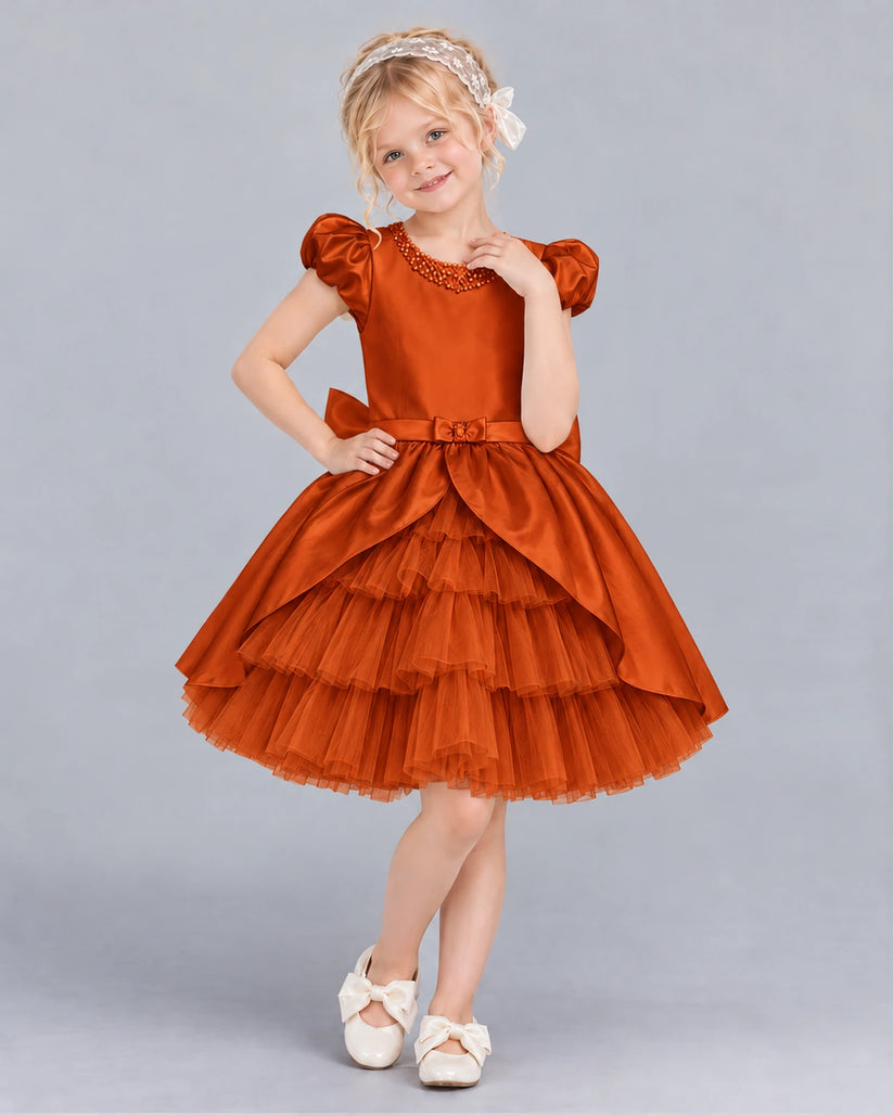 Burnt Orange Ball Gown Girls Formal Dress Front