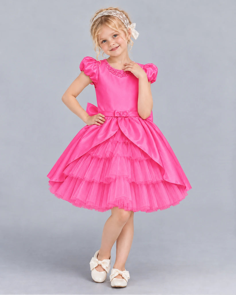 Hot Pink Ball Gown Girls Formal Dress Front