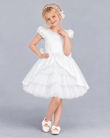 Dideyttawl Puff Sleeve Ruffle Girls Formal Dress for Piano Recital