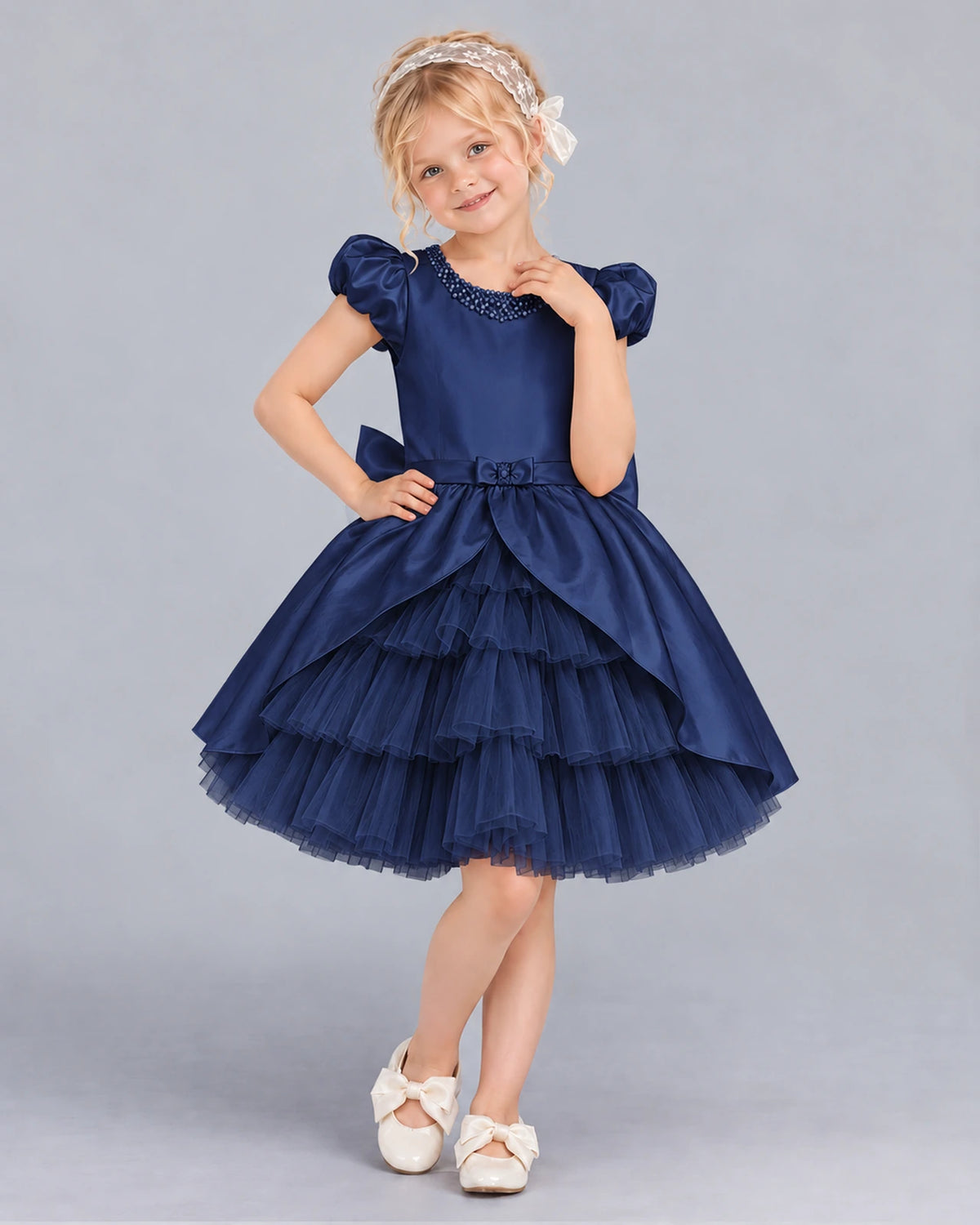 Navy Blue Ball Gown Girls Formal Dress Front