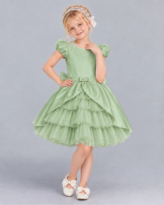 Sage Green Ball Gown Girls Formal Dress Front