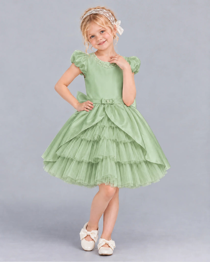 Sage Green Ball Gown Girls Formal Dress Front