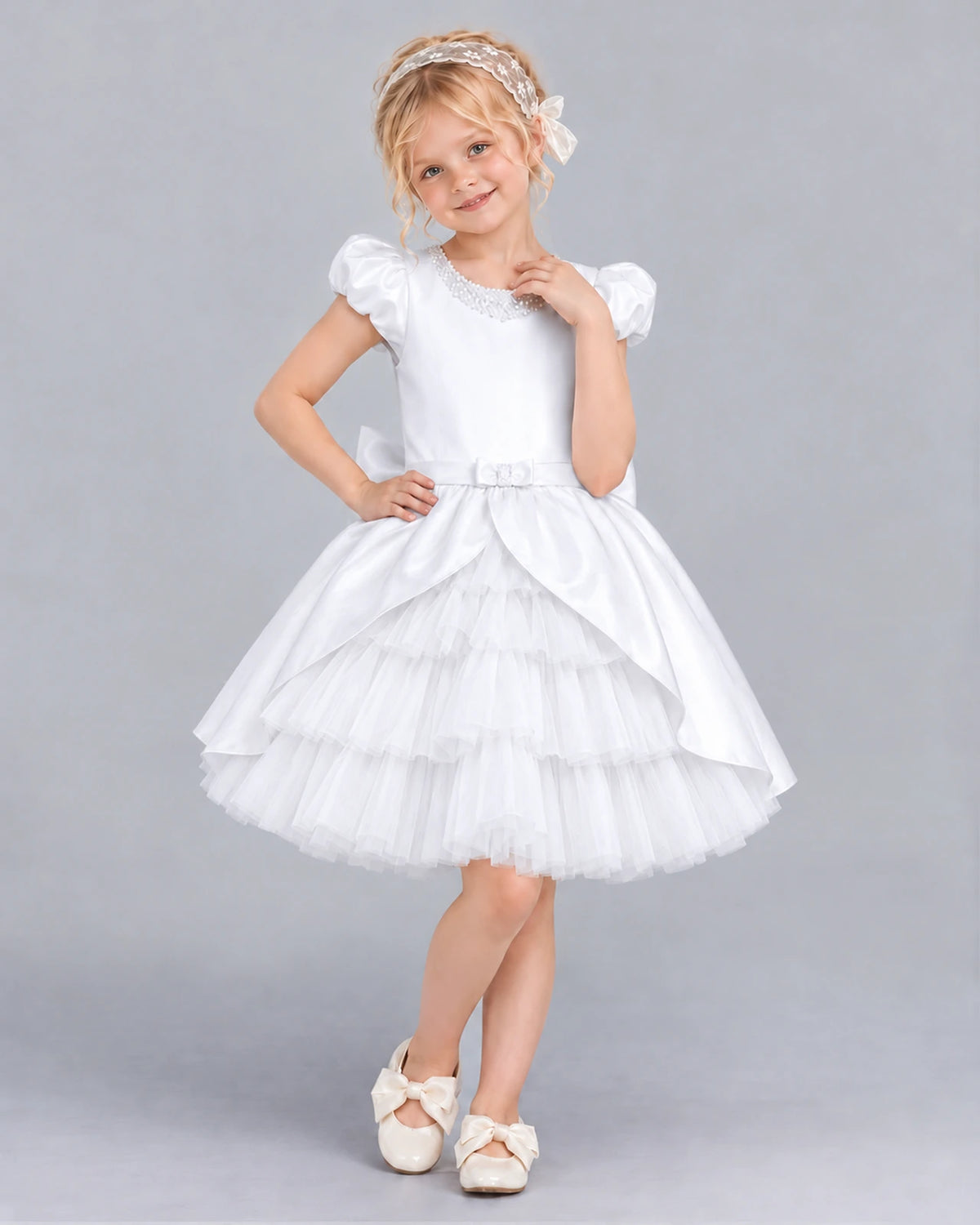 White Ball Gown Girls Formal Dress Front