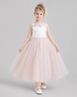 Blush Pink Tulle A-line Flower Girl Dress Front View