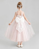 Blush Pink Tulle A-line Flower Girl Dress Back View