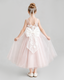 Pink Flower Girl Dress Sleeveless 3D Floral Tulle Gown Back View