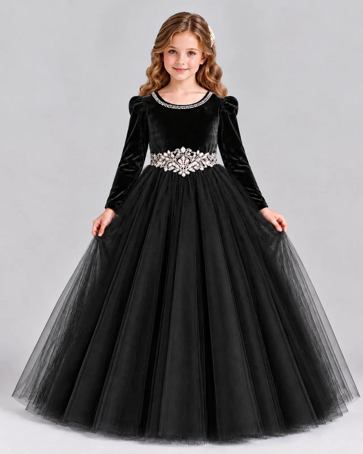 Black Ball Gown Girls Formal Dress Front