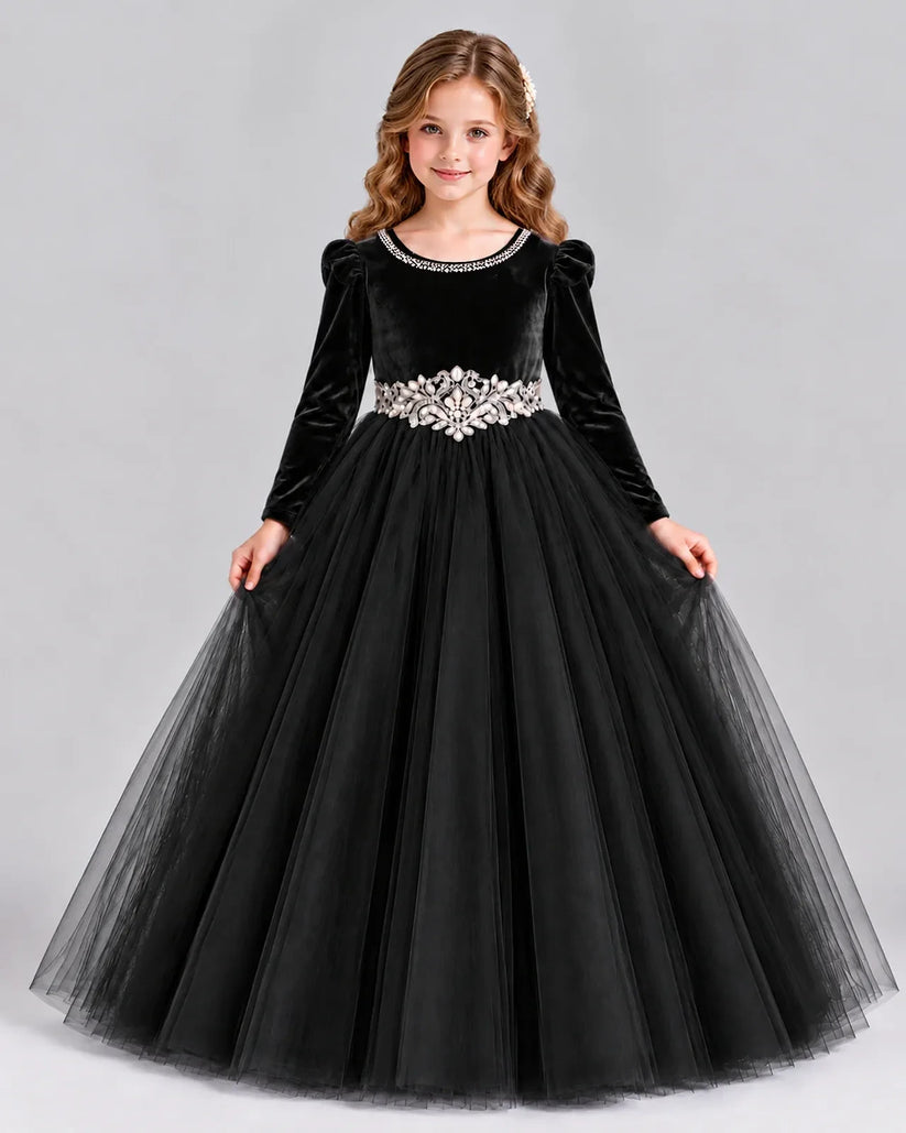 Black Ball Gown Girls Formal Dress Front