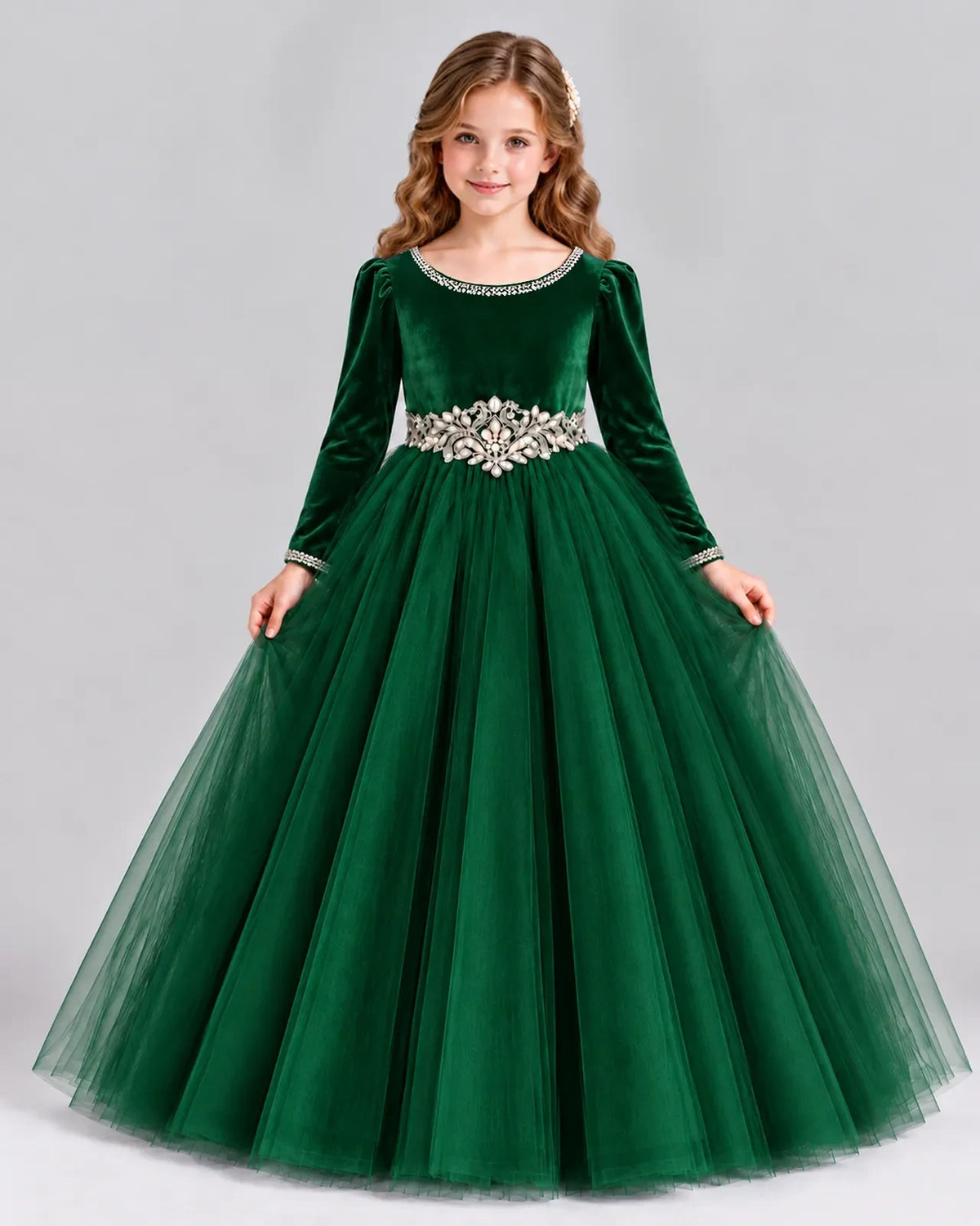 Dark Green Ball Gown Girls Formal Dress Front