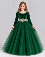 Dark Green Ball Gown Girls Formal Dress Front