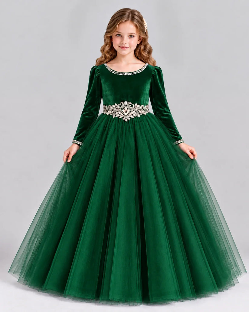Dark Green Ball Gown Girls Formal Dress Front