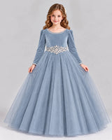 Dusty Blue Ball Gown Girls Formal Dress Front
