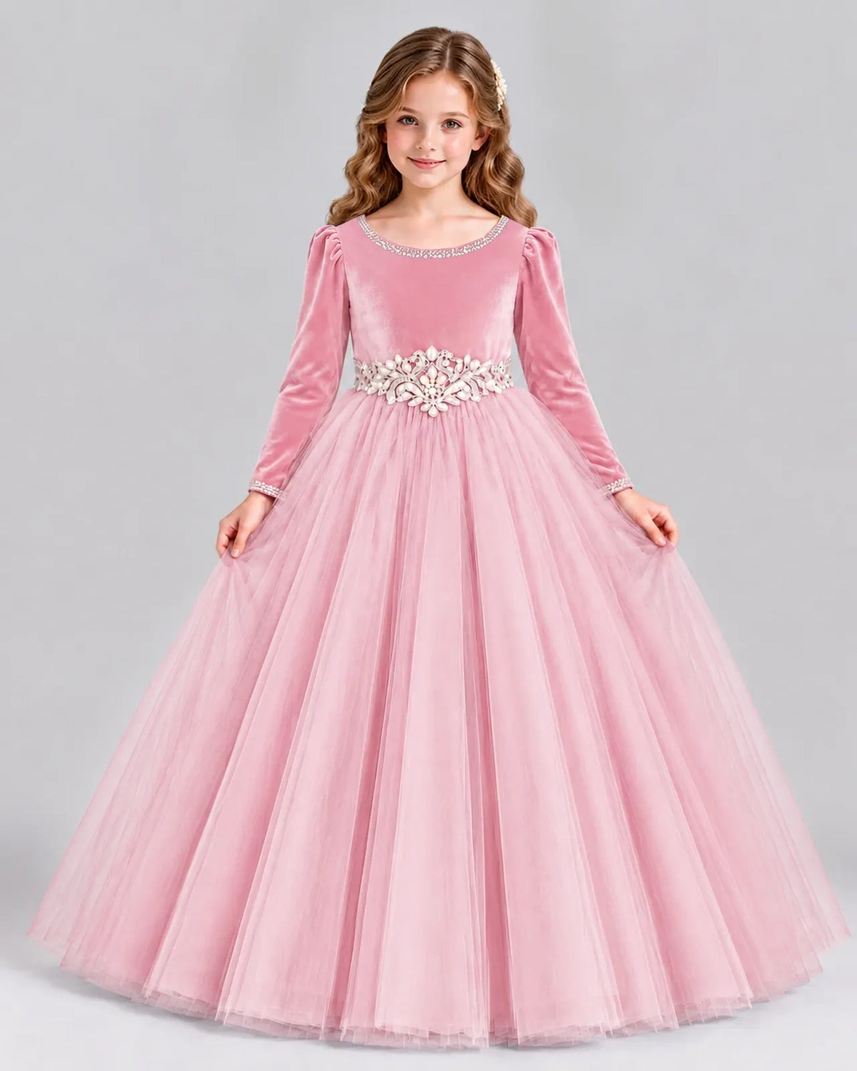 Pink Ball Gown Girls Formal Dress Front
