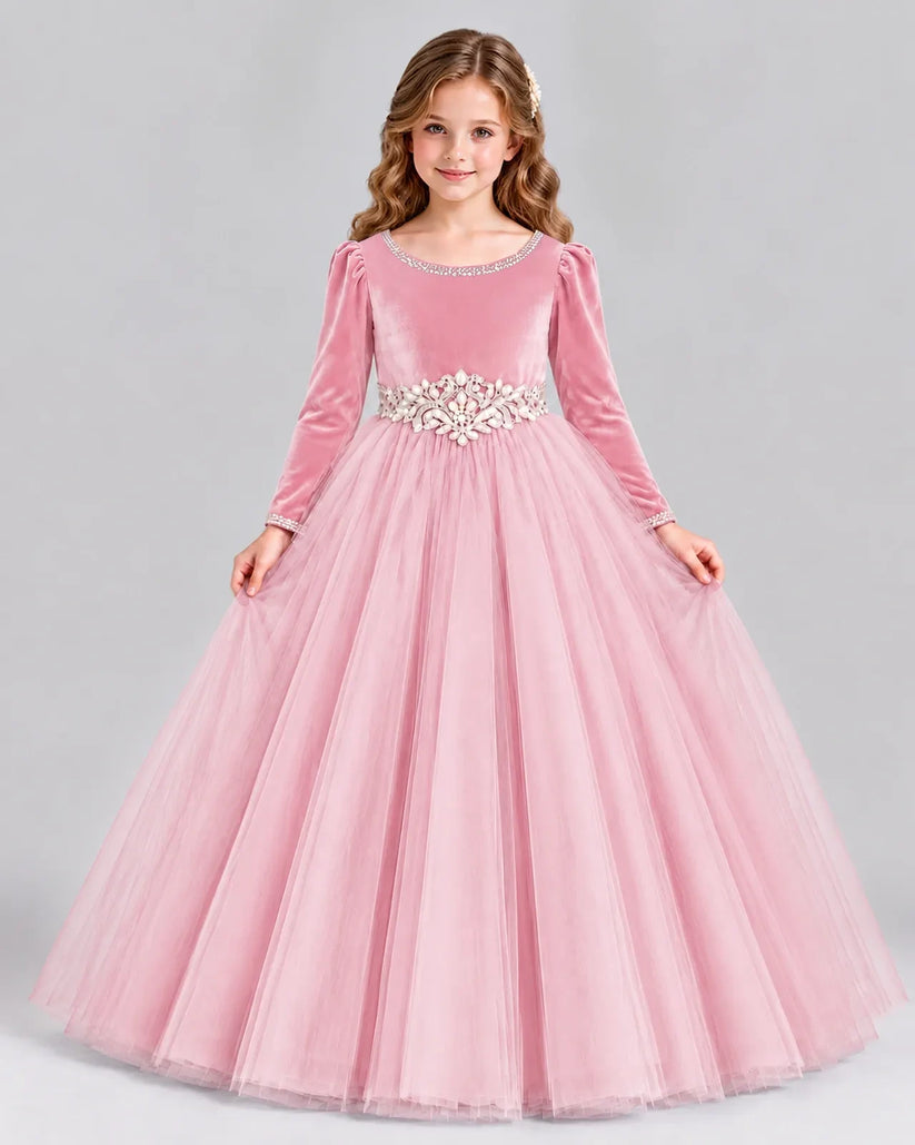 Pink Ball Gown Girls Formal Dress Front